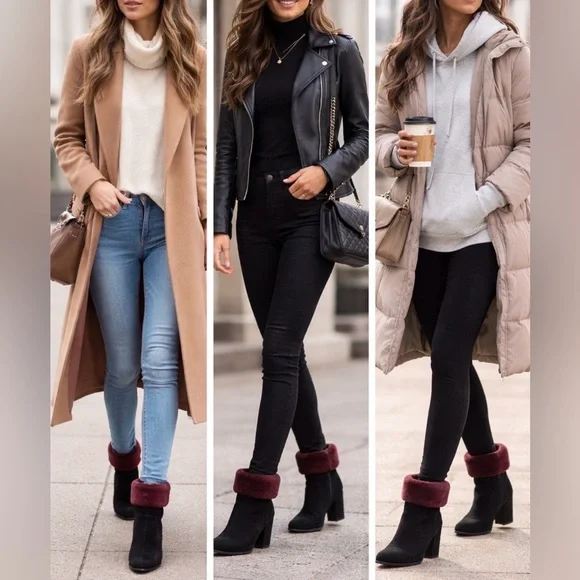 UGG Heeled Ankle Boots Black Suede w/ Shearling | NEW | Size 9 - Picture 1 of 11